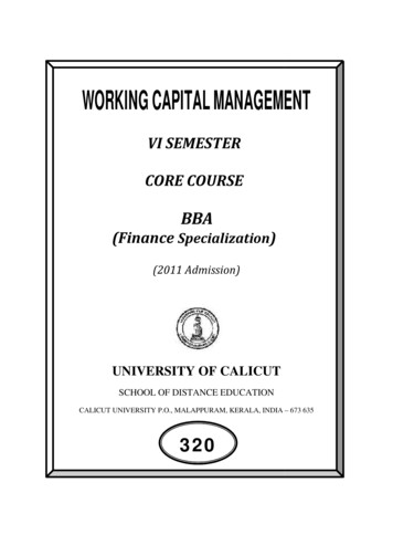 WORKING CAPITAL MANAGEMENT - University Of Calicut