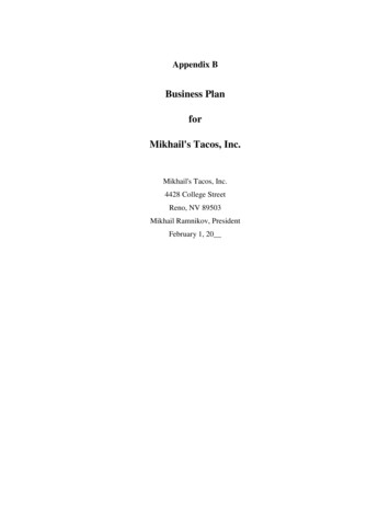 Business Plan For Mikhail's Tacos, Inc. - Corporate Direct