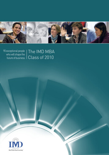 The IMD MBA Class Of 2010