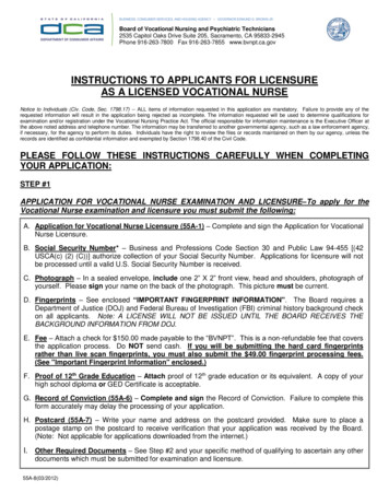 INSTRUCTIONS TO APPLICANTS FOR LICENSURE