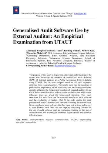 Generalised Audit Software Use By External Auditor: An .
