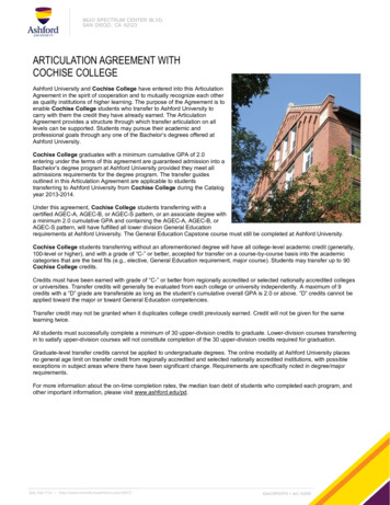 ARTICULATION AGREEMENT WITH COCHISE COLLEGE