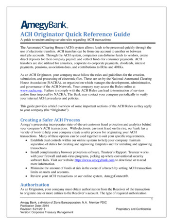 ACH Originator Quick Reference Guide - Amegy Bank