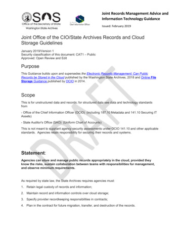 Joint Office Of The CIO/State Archives Records And Cloud .