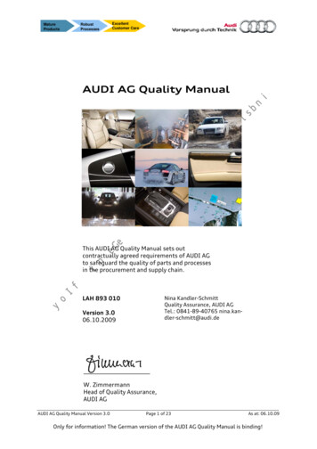 AUDI AG Quality Manual - Customerspecifics 