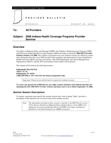 To: All Providers Subject: 2006 Indiana Health Coverage .