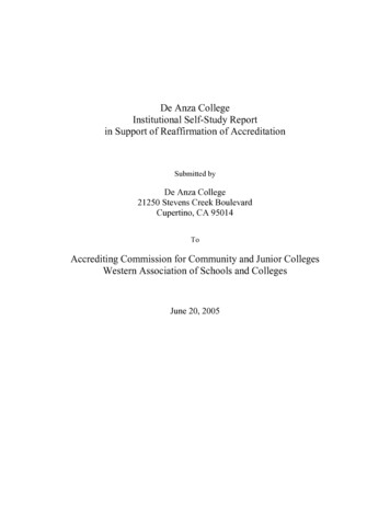De Anza College Institutional Self-Study Report In Support .