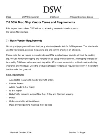 7.0 DSW Drop Ship Vendor Terms And Requirements
