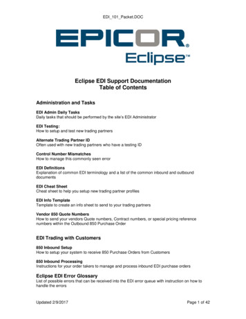 Eclipse EDI Support Documentation Table Of Contents