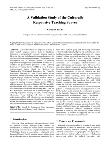 A Validation Study Of The Culturally Responsive Teaching .