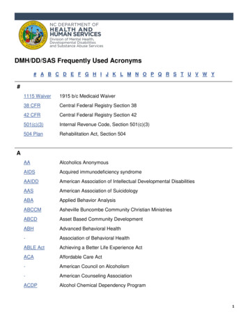 DMH/DD/SAS Frequently Used Acronyms