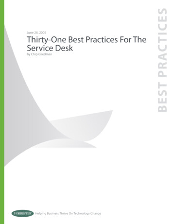 June 28, 2005 Thirty-One Best Practices For The Service Desk