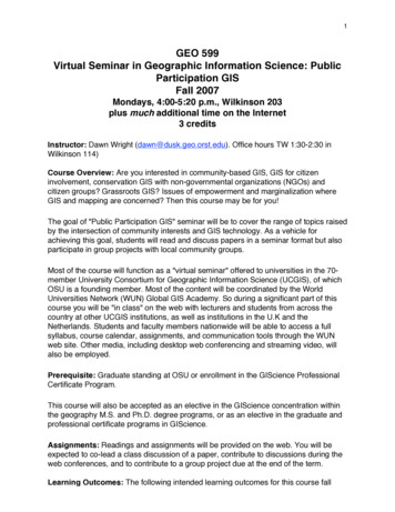 GEO 599 Virtual Seminar In Geographic Information Science .