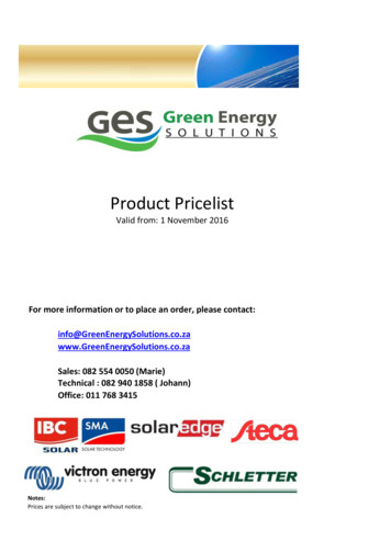 Product Pricelist - Green Energy Solutions