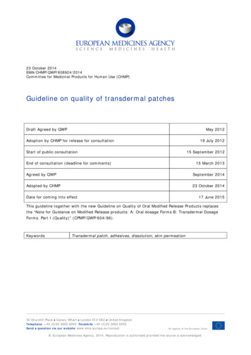 Guideline On The Quality Of Transdermal Patches