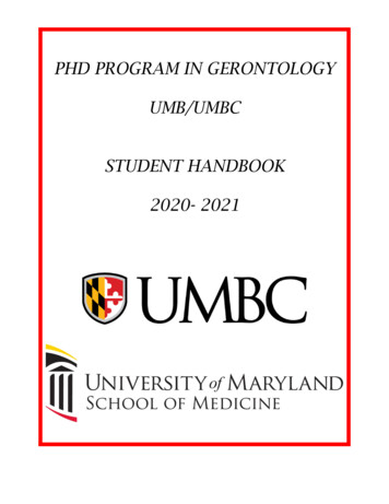 PHD PROGRAM IN GERONTOLOGY UMB/UMBC STUDENT 