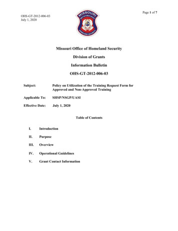 Missouri Office Of Homeland Security Division Of Grants .