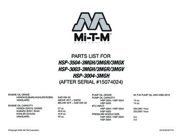 PARTS LIST FOR HSP-3504-3MGH/3MGR/3MGK HSP-3003 