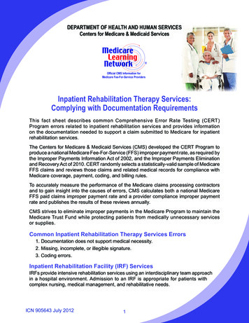 Inpatient Rehabilitation Therapy Services: Complying With .