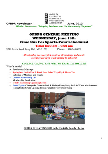 OFBPA GENERAL MEETING WEDNESDAY, June 19th Time Our 