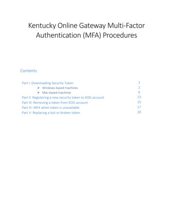 Kentucky Online 'ateway Multi-&actor Authentication (M&A .