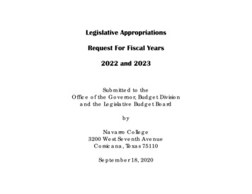 Legislative Appropriations Request For . - Navarro College