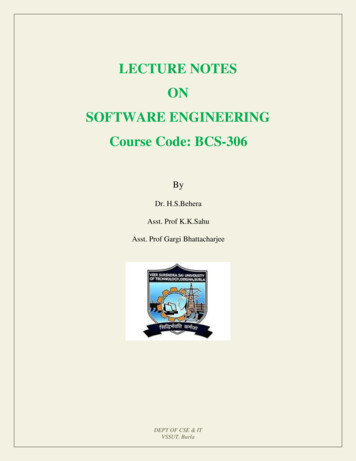 LECTURE NOTES ON SOFTWARE ENGINEERING Course Code: 