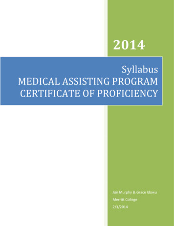 Syllabus MEDICAL ASSISTING PROGRAM CERTIFICATE OF 