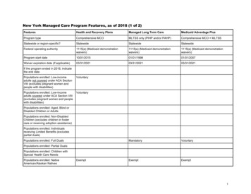 New York Managed Care Program Features, As Of 2018(1 Of 2)