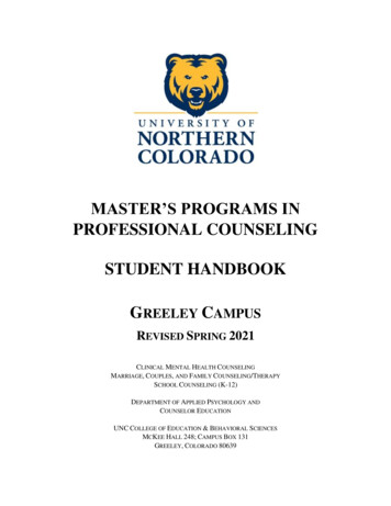 MASTER’S PROGRAMS IN - University Of Northern Colorado