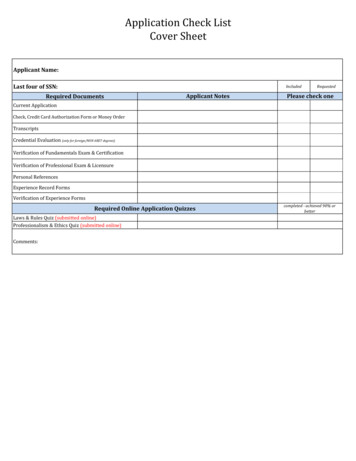 Application Check List Cover Sheet - LAPELS