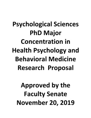 Psychological Sciences PhD Major Behavioral Medicine .
