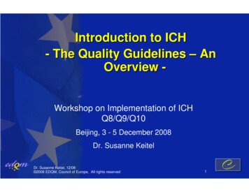Introduction To ICH - The Quality Guidelines – An Overview