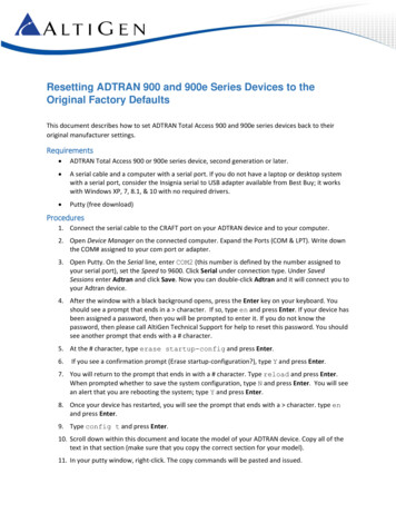 Resetting ADTRAN Total Access 900 And 900e Series Devices .
