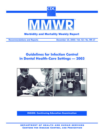 Guidelines For Infection Control In Dental Health-Care .