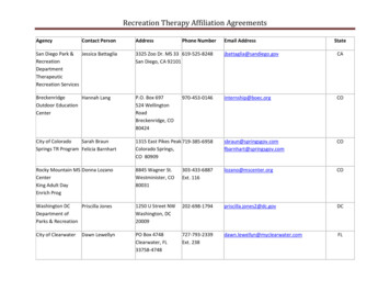 Recreation Therapy Affiliation Agreements