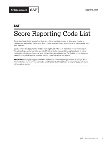 21-22 SAT Score Reporting Code List - College Board