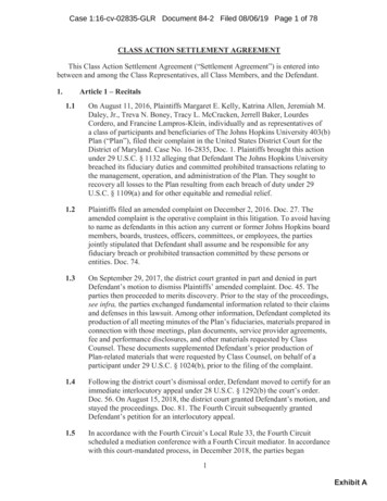 Settlement Agreement - Johns Hopkins University 403(b
