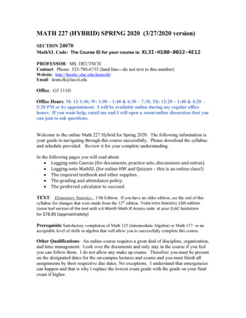 MATH 227 (HYBRID) SPRING 2020 (3/27/2020 Version)