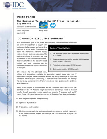WHITE PAPER The Business Value Of The HP Proactive Insight .