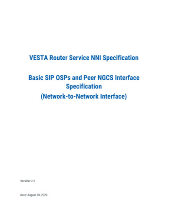 VESTA Router Service NNI Specification Basic SIP OSPs And .