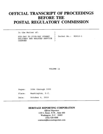 POSTAL REGULATORY COMMISSION BEFORE THE OFFICIAL .