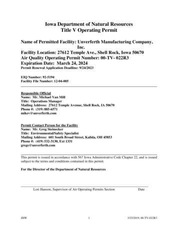 Iowa Department Of Natural Resources Title V Operating 