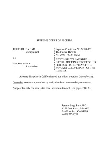 SUPREME COURT OF FLORIDA THE FLORIDA BAR Vs. 