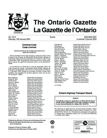 The Ontario Gazette La Gazette De L’Ontario
