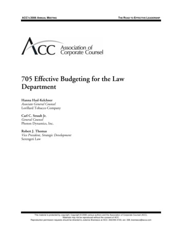 705 Effective Budgeting For The Law Department