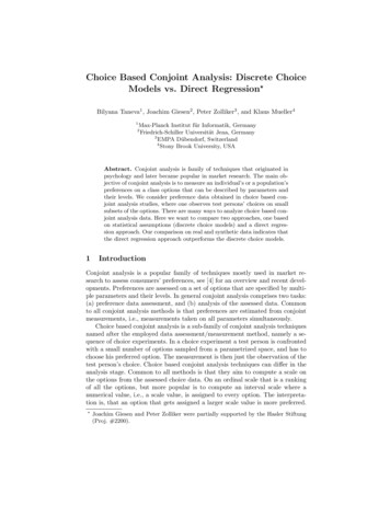 Choice Based Conjoint Analysis: Discrete Choice Models Vs .