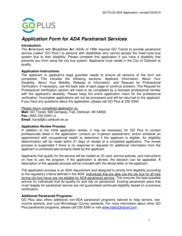 Application Form For ADA Paratransit Services