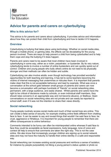 Advice For Parents And Carers On Cyberbullying