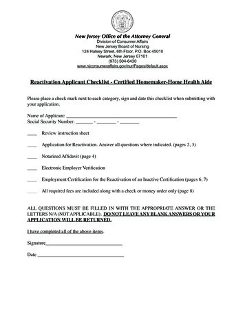 Reactivation Applicant Checklist - Certified Homemaker .